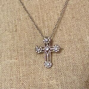 ROSS-SIMONS NECKLACE STERLING SILVER 925 CROSS PENDANT CZ CUBIC ZIRCONIA 18”